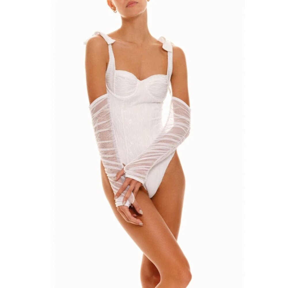 BOAMAR Millie Cheeky One Piece in White Textured Shine Medium New Bridal Swim
